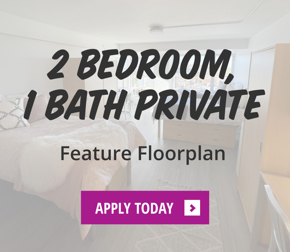 2 Bedroom, 1 Bathroom Private. View Foorplan